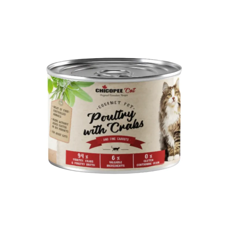 Чикопи Эдалт Домашняя птица с крабом и морковью (195 гр) консервы для котов