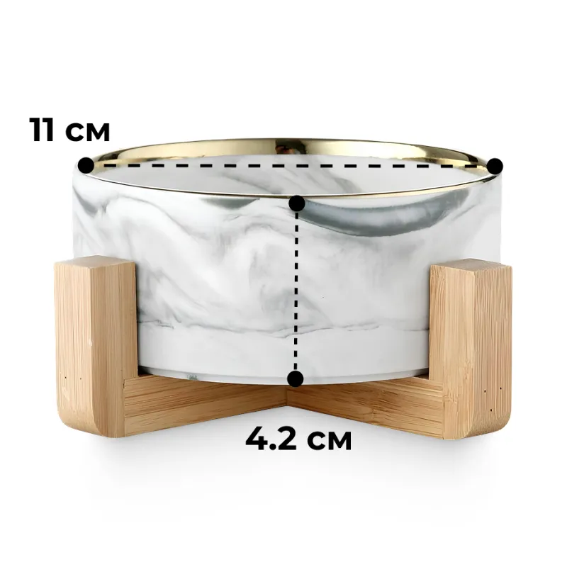 Миска керамическая на подставке БЕЛЫЙ МРАМОР/ЗОЛОТО (0.3л)