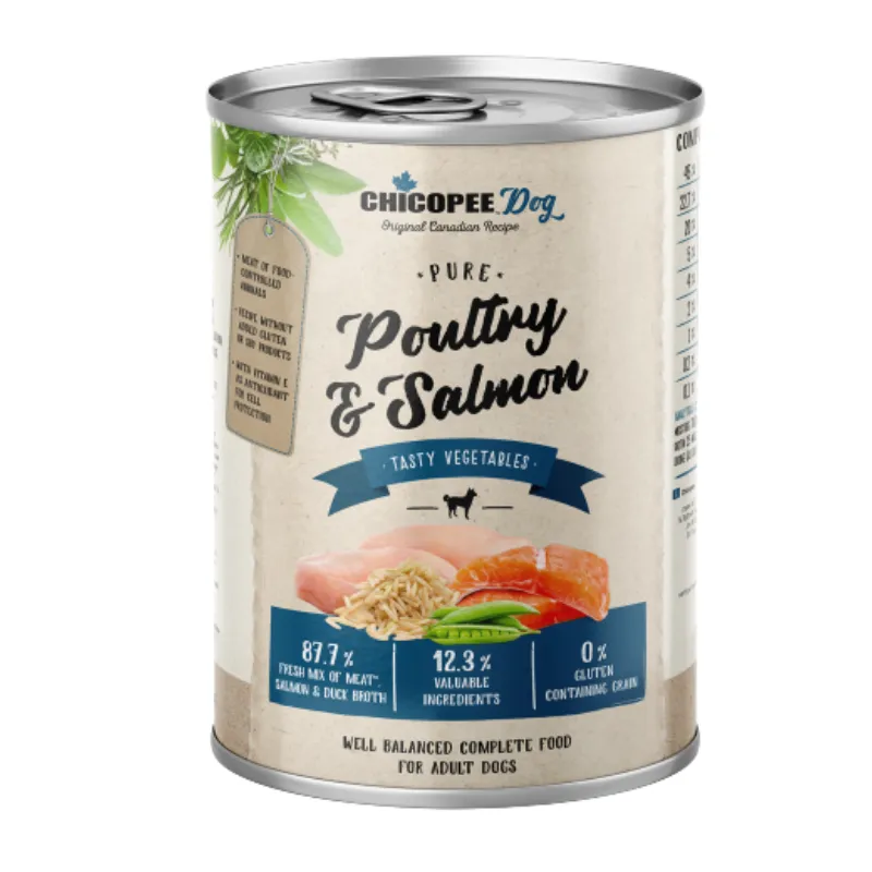 Чикопи Эдалт Домашняя птица и филе лосося с овощами (400 гр) консервы для собак