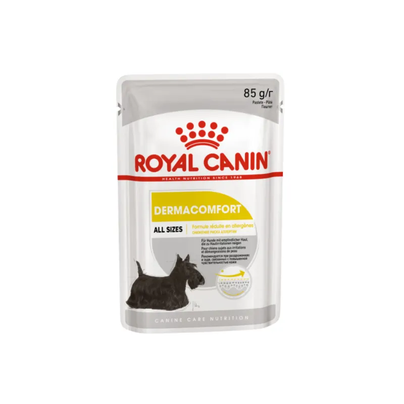 Royal Canin Dermacomfort влажный корм для взрослых собак с чувствительной кожей, склонной к раздражениям и зуду, паштет