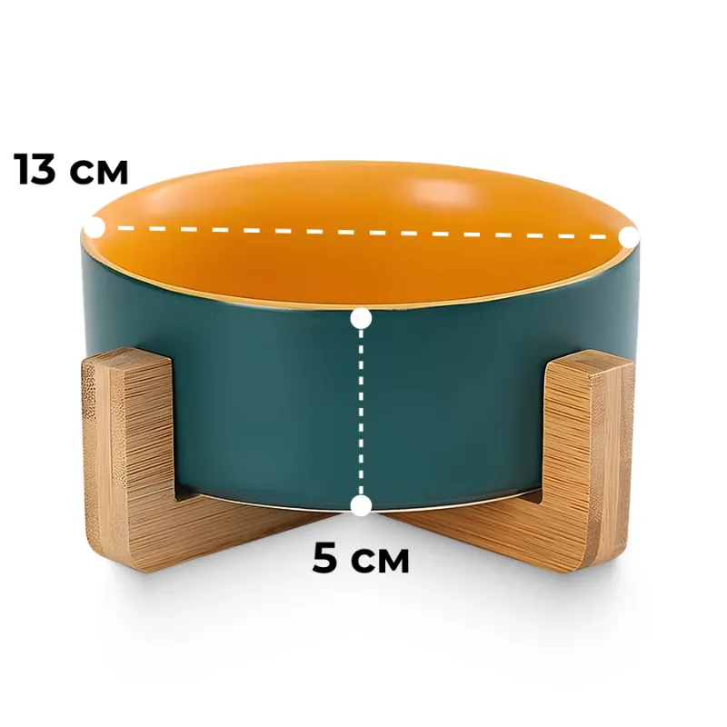 Миска керамическая на подставке ЗЕЛЁНАЯ/ЖЁЛТАЯ(0.4л)