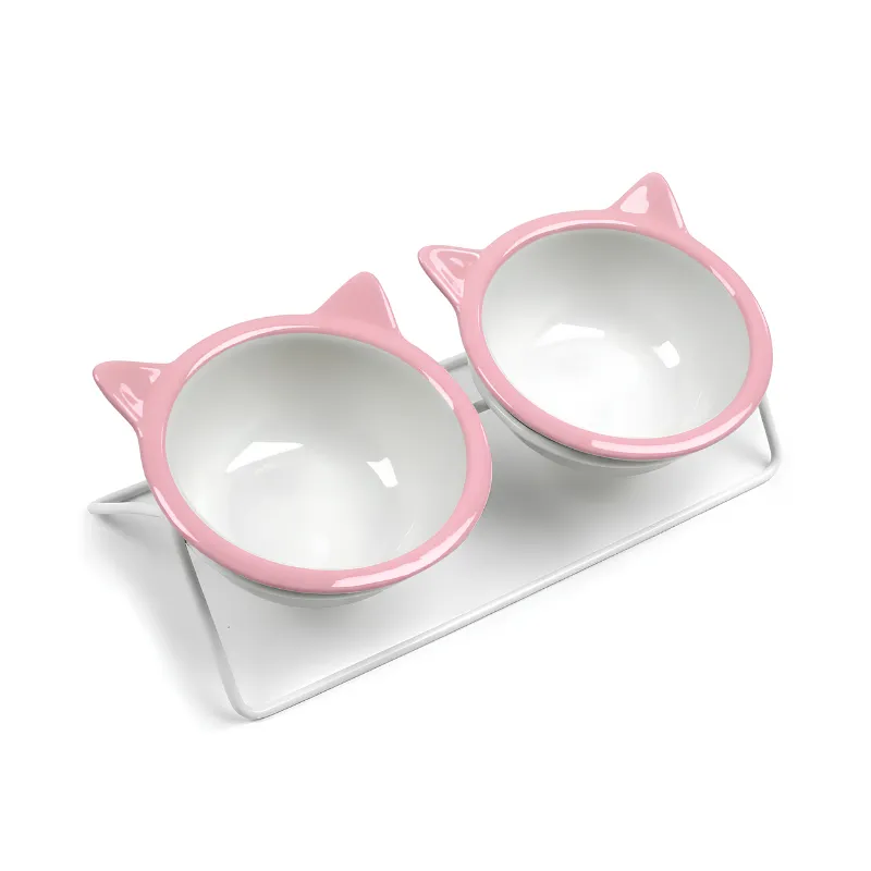 Набор из 2-х мисок керамических на металической подставке в виде мордочки, 330 мл